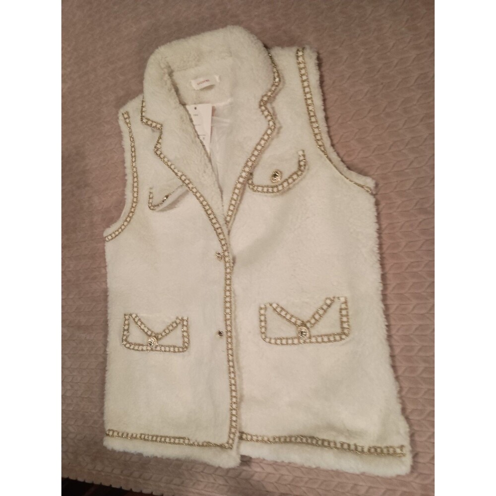 Stylish Y2K Collared Ivory Faux Fur Satin Lined Vest Size XL